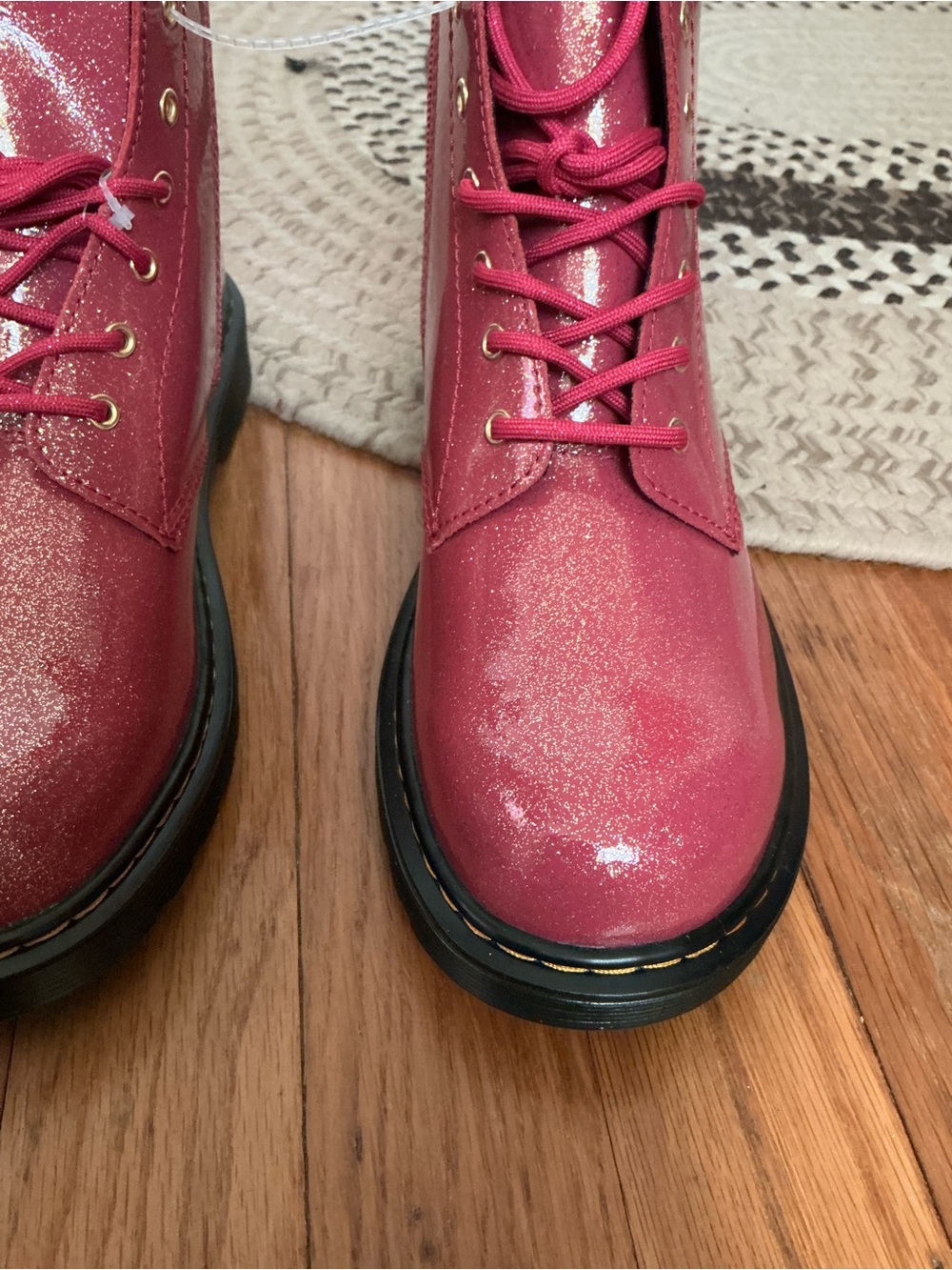 Dr. Martens Pink Glitter Lace-Up Combat Boots - Picture 6 of 11